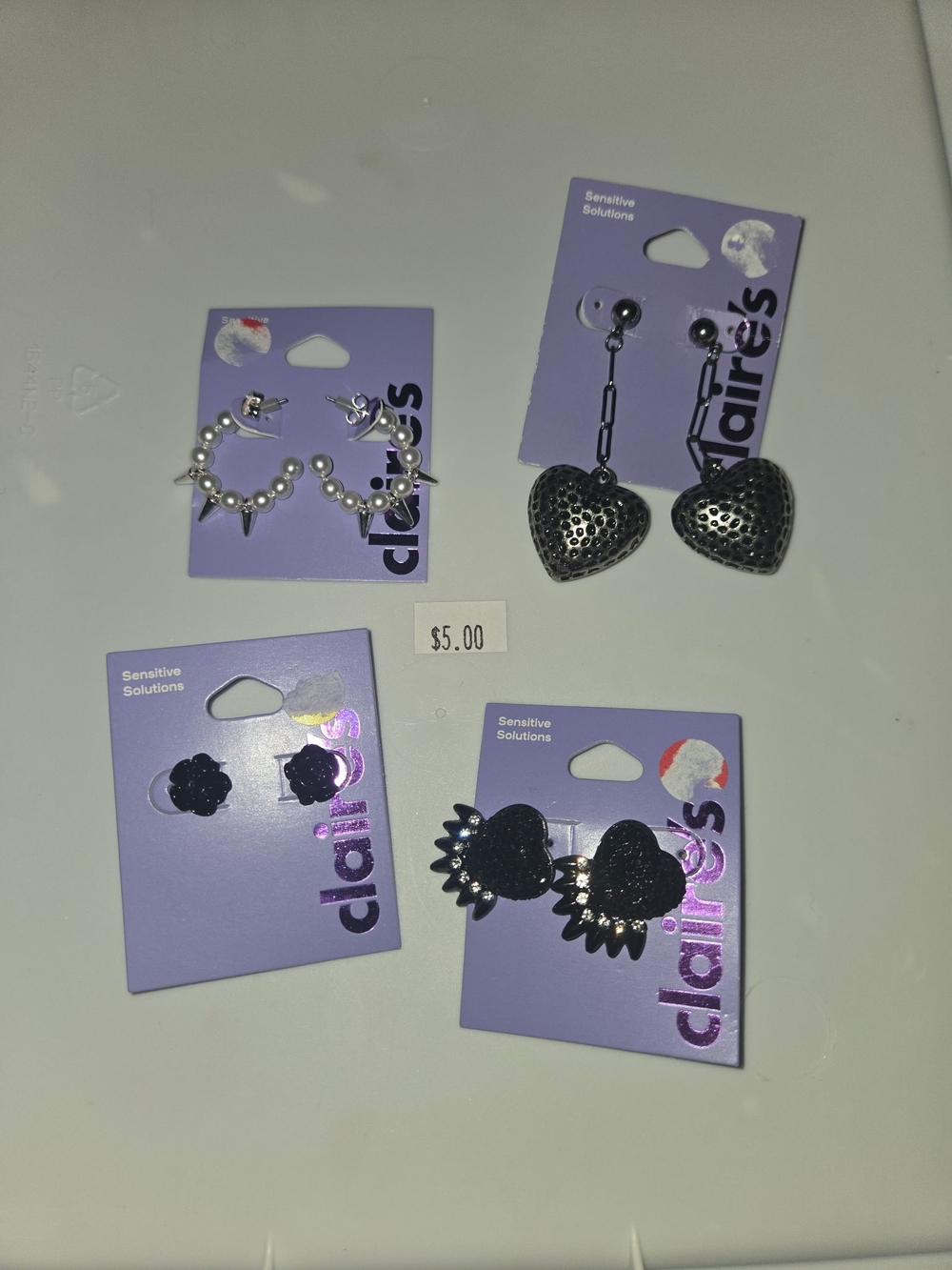 Black and Silver Heart & Pearl Earring Set